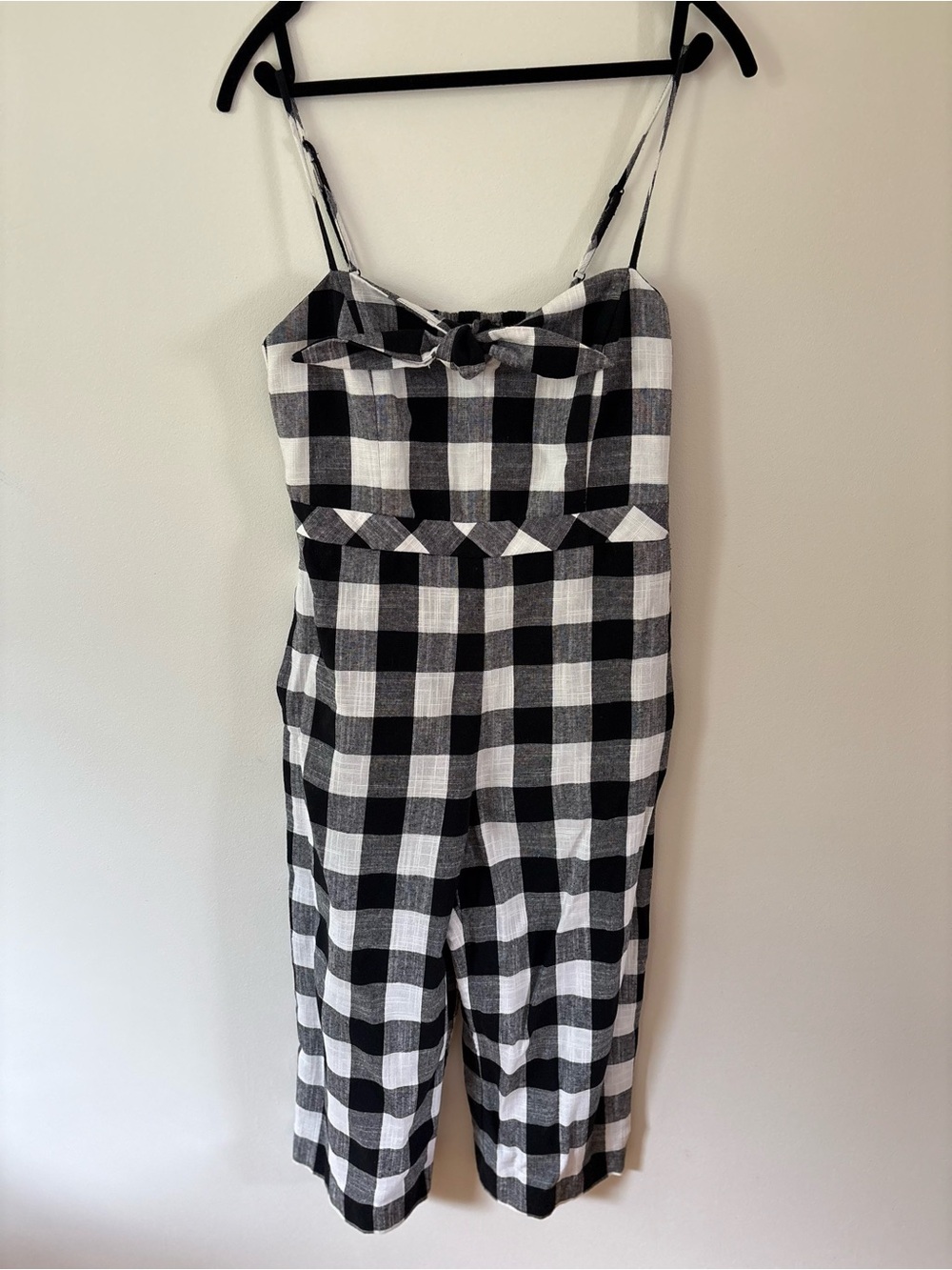 Forest and Lily Black and White Gingham Spaghetti Strap Crop Jumpsuit US10